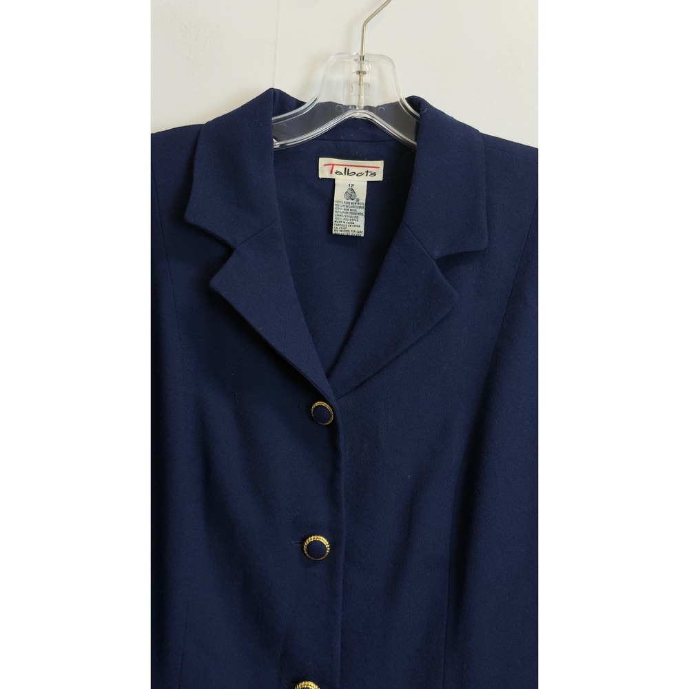 Vintage Talbots Navy Blue Wool Coat Dress Gold Buttons Size 12 Long Sleeve Midi - Picture 2 of 13
